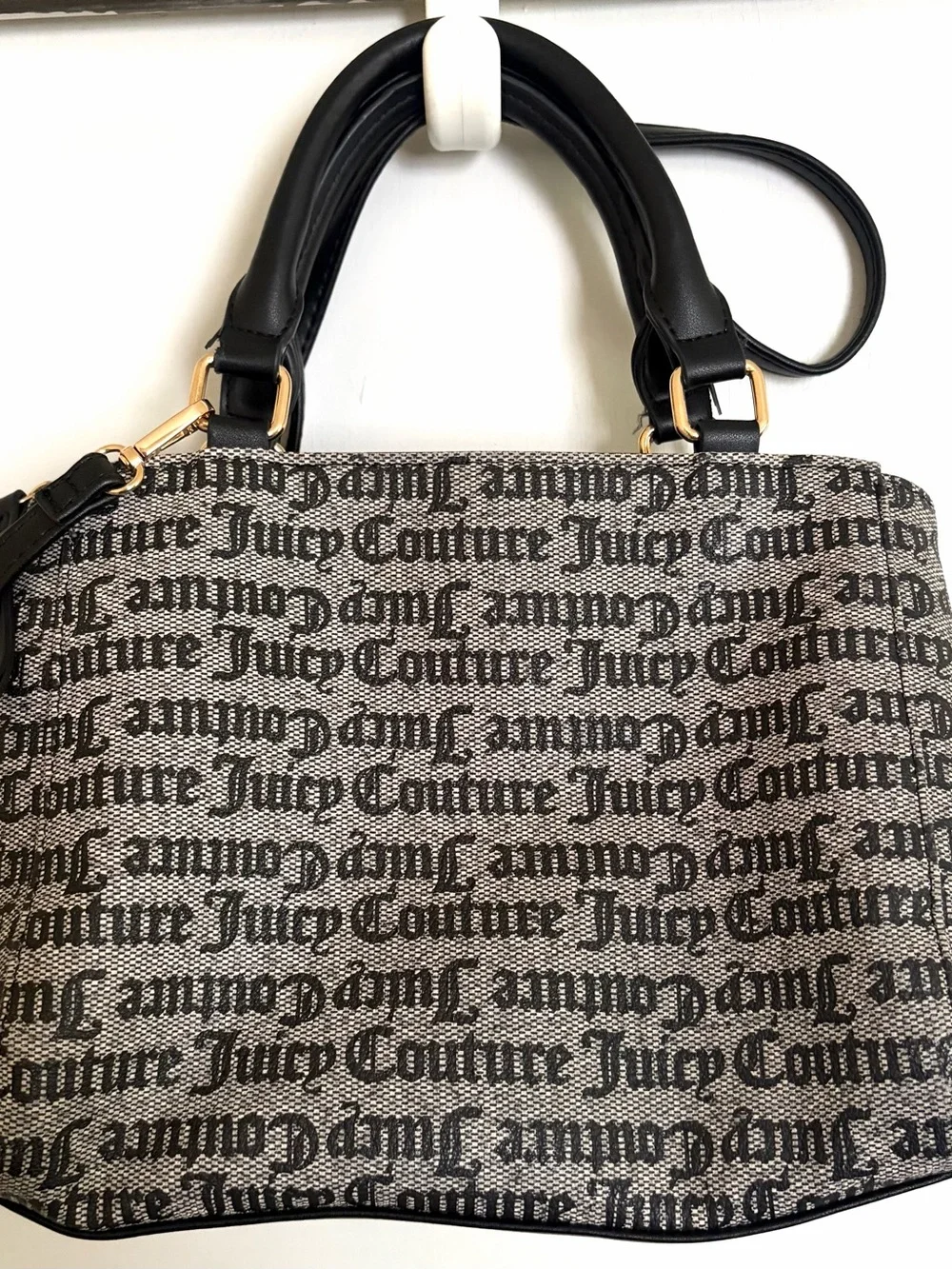 Juicy Couture Black and Beige Logo Shoulder Bag with Gold Heart Detail